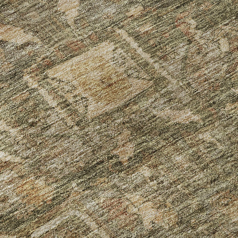 8' Fern Green Wheat And Copper Oriental Washable Area Rug With UV Protection