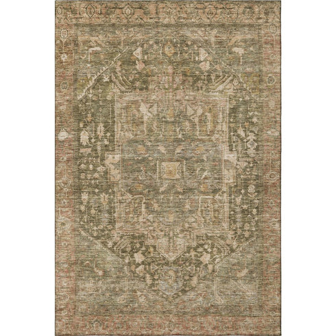 8' Fern Green Wheat And Copper Oriental Washable Area Rug With UV Protection