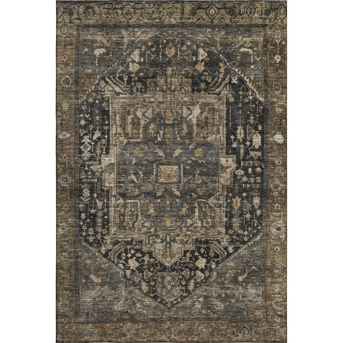 5' X 8' Chocolate Charcoal And Beige Oriental Washable Area Rug With UV Protection