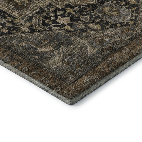 5' X 8' Chocolate Charcoal And Beige Oriental Washable Area Rug With UV Protection
