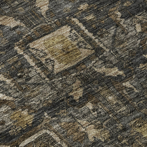 5' X 8' Chocolate Charcoal And Beige Oriental Washable Area Rug With UV Protection