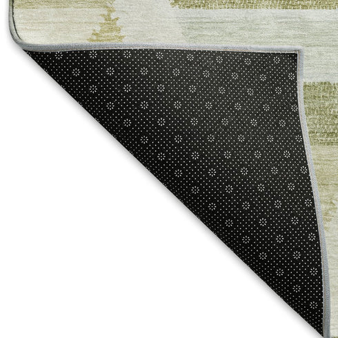 8' Artichoke Green Ivory And Wheat Geometric Washable Area Rug With UV Protection