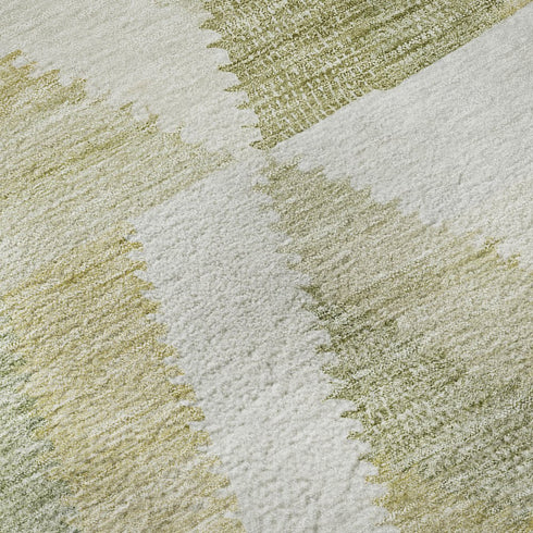 8' Artichoke Green Ivory And Wheat Geometric Washable Area Rug With UV Protection