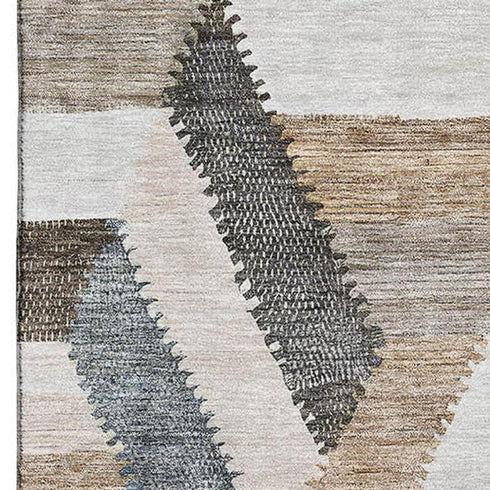 5' X 8' Brown Ivory And Gray Geometric Washable Area Rug With UV Protection