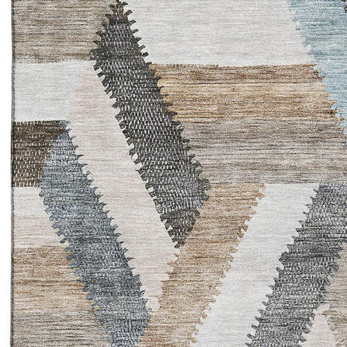 5' X 8' Brown Ivory And Gray Geometric Washable Area Rug With UV Protection