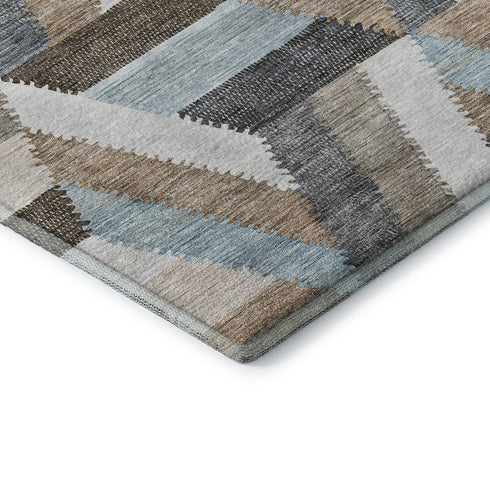 8' X 8' Brown Ivory And Gray Geometric Washable Round Rug With UV Protection