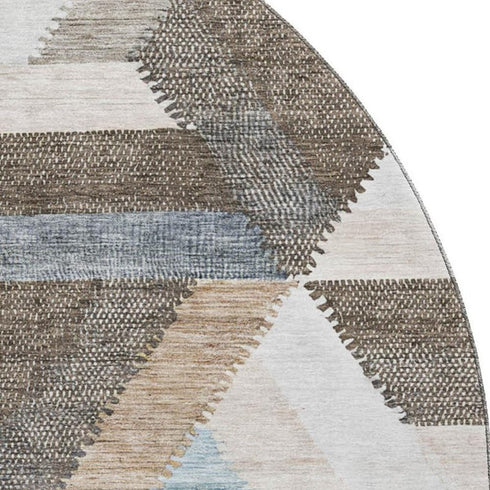 8' X 8' Brown Ivory And Gray Geometric Washable Round Rug With UV Protection