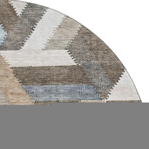 8' X 8' Brown Ivory And Gray Geometric Washable Round Rug With UV Protection