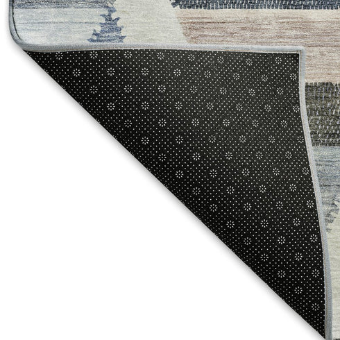 5' X 8' Blue Silver And Gray Geometric Washable Area Rug With UV Protection
