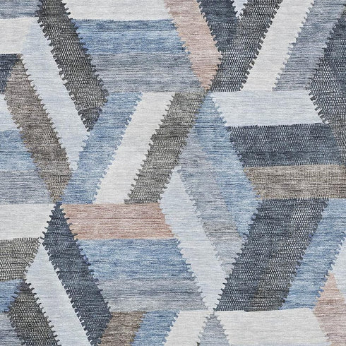 5' X 8' Blue Silver And Gray Geometric Washable Area Rug With UV Protection