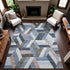 9' X 12' Blue Silver And Gray Geometric Washable Area Rug With UV Protection