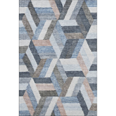 9' X 12' Blue Silver And Gray Geometric Washable Area Rug With UV Protection