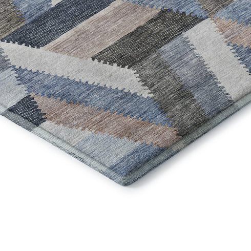 9' X 12' Blue Silver And Gray Geometric Washable Area Rug With UV Protection