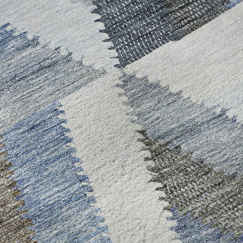 9' X 12' Blue Silver And Gray Geometric Washable Area Rug With UV Protection