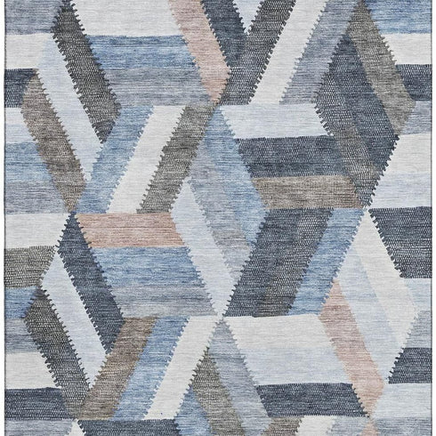 9' X 12' Blue Silver And Gray Geometric Washable Area Rug With UV Protection