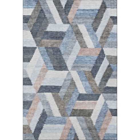 9' X 12' Blue Silver And Gray Geometric Washable Area Rug With UV Protection