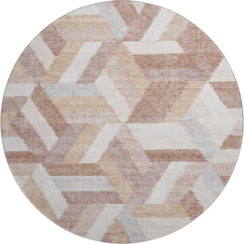 8' X 8' Copper Ivory And Gray Geometric Washable Round Rug With UV Protection