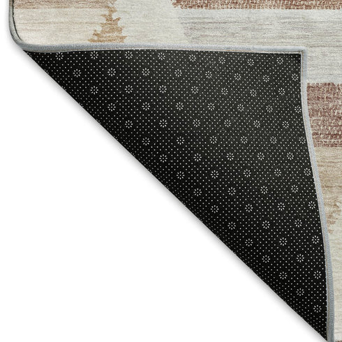 8' X 8' Copper Ivory And Gray Geometric Washable Round Rug With UV Protection