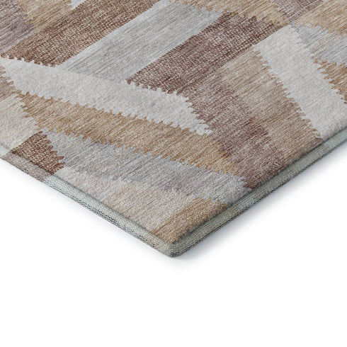 8' X 8' Copper Ivory And Gray Geometric Washable Round Rug With UV Protection