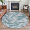 8' X 8' Teal Ivory And Gray Geometric Washable Round Rug With UV Protection