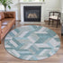 8' X 8' Teal Ivory And Gray Geometric Washable Round Rug With UV Protection