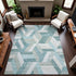8' Teal Ivory And Gray Geometric Washable Area Rug With UV Protection