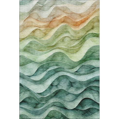 8' Teal Peach And Lime Green Abstract Washable Area Rug With UV Protection