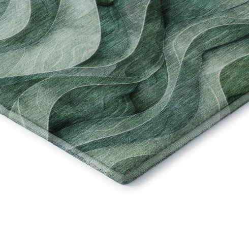 8' Teal Peach And Lime Green Abstract Washable Area Rug With UV Protection