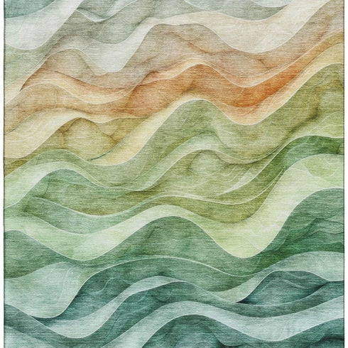 8' Teal Peach And Lime Green Abstract Washable Area Rug With UV Protection