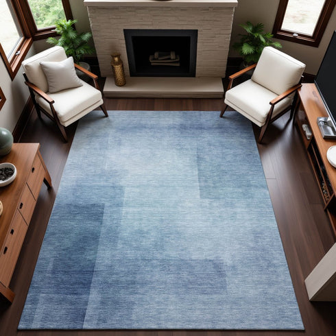 8' Blue And Ivory Geometric Washable Area Rug With UV Protection