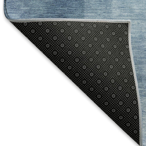 8' Blue And Ivory Geometric Washable Area Rug With UV Protection