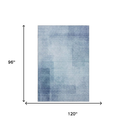 8' Blue And Ivory Geometric Washable Area Rug With UV Protection