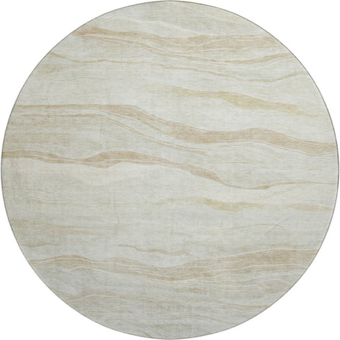 8' X 8' Beige And Ivory Striped Washable Round Rug With UV Protection