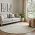 8' X 8' Beige And Ivory Striped Washable Round Rug With UV Protection
