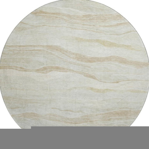 8' X 8' Beige And Ivory Striped Washable Round Rug With UV Protection