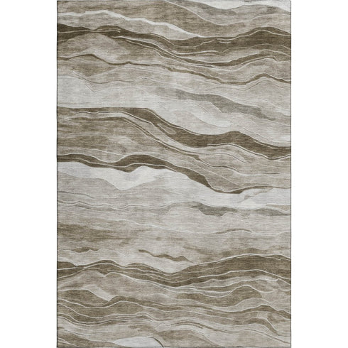 5' X 8' Brown And Beige Striped Washable Area Rug With UV Protection