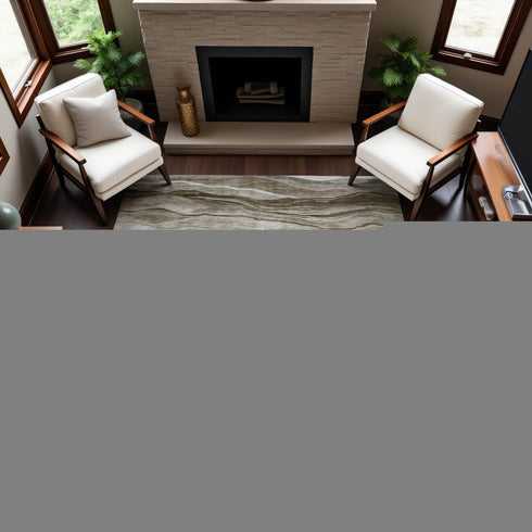9' X 12' Brown And Beige Striped Washable Area Rug With UV Protection