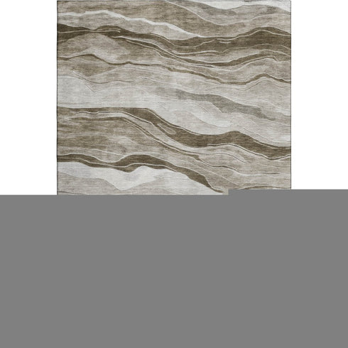 9' X 12' Brown And Beige Striped Washable Area Rug With UV Protection