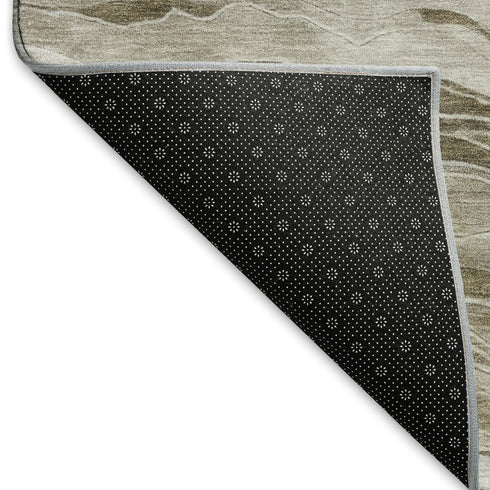 9' X 12' Brown And Beige Striped Washable Area Rug With UV Protection