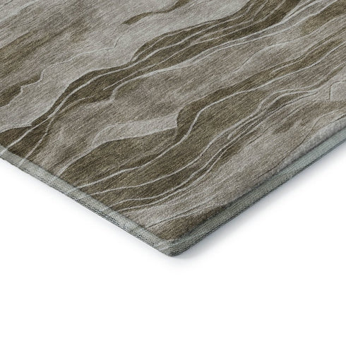 9' X 12' Brown And Beige Striped Washable Area Rug With UV Protection