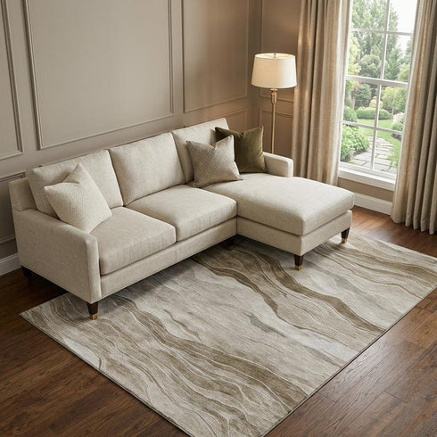 9' X 12' Brown And Beige Striped Washable Area Rug With UV Protection