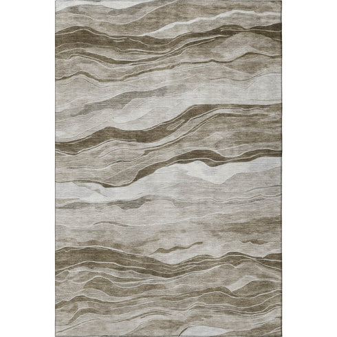 9' X 12' Brown And Beige Striped Washable Area Rug With UV Protection