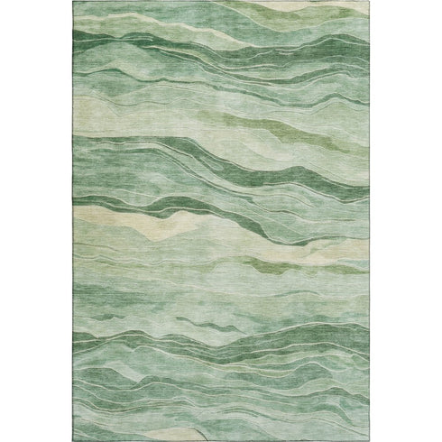 8' Green And Beige Striped Washable Area Rug With UV Protection