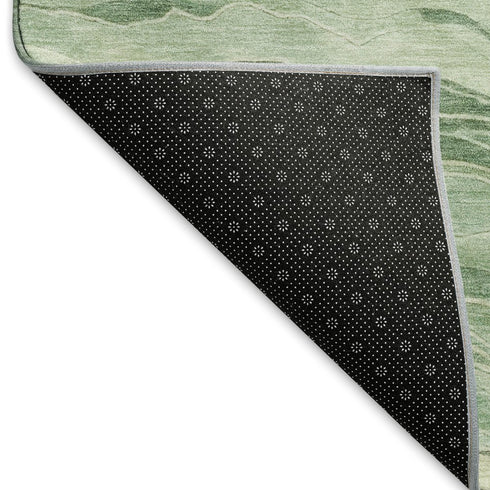 8' Green And Beige Striped Washable Area Rug With UV Protection