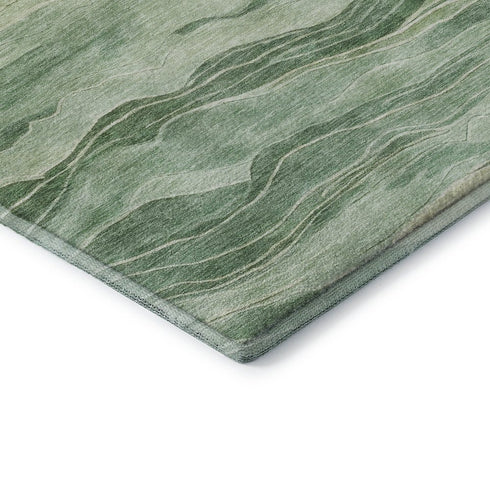 8' Green And Beige Striped Washable Area Rug With UV Protection