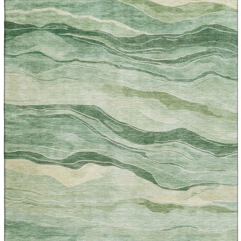 8' Green And Beige Striped Washable Area Rug With UV Protection