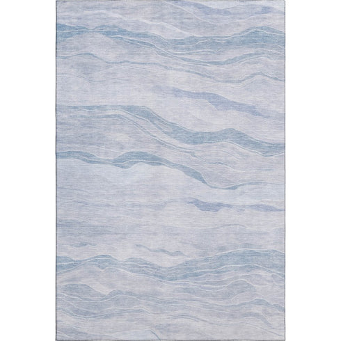 8' Sky Blue And Ivory Striped Washable Area Rug With UV Protection