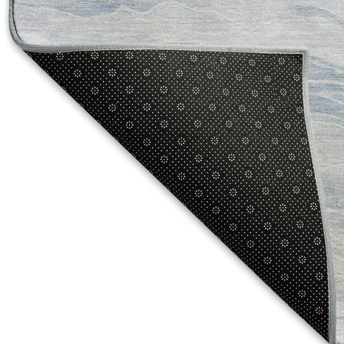 8' Sky Blue And Ivory Striped Washable Area Rug With UV Protection