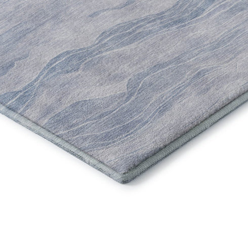 8' Sky Blue And Ivory Striped Washable Area Rug With UV Protection