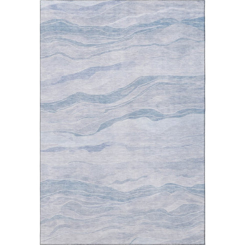 8' Sky Blue And Ivory Striped Washable Area Rug With UV Protection